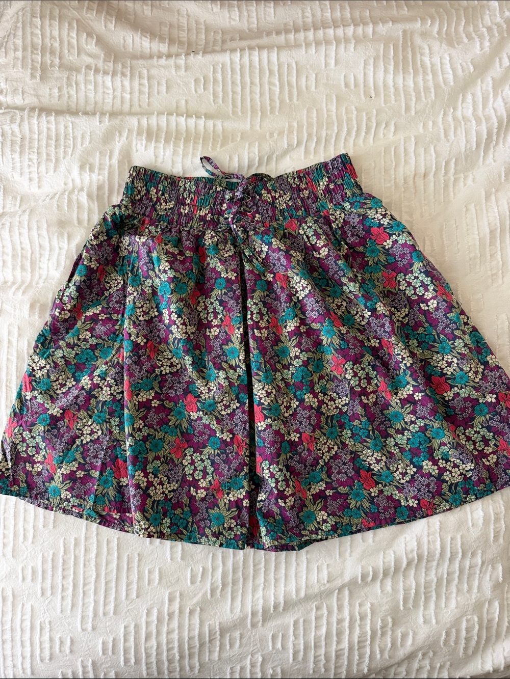Floral Smocked Waist Mini Skirt in Purple